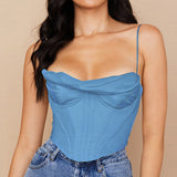 Satin Corset Crop Top Blue (No Rhinestones)