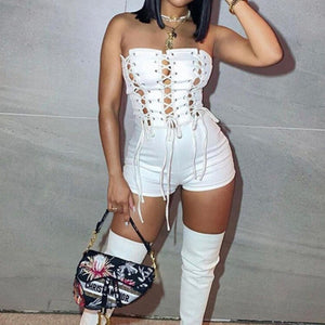 Tube Top Sleeveless Backless Hollow Out Romper White