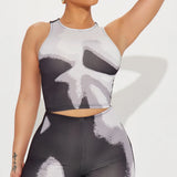 Thermal Printed Crop Top and Legging Set Gray