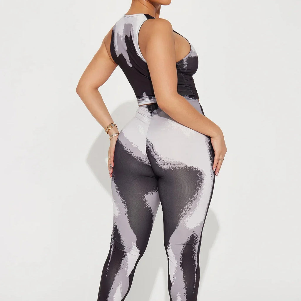 Thermal Printed Crop Top and Legging Set Gray