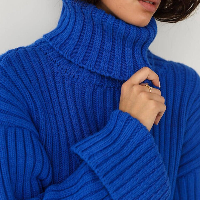 Knitted Cotton Turtleneck Crop Sweater