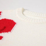 Knitted Heart Pullover Oversize Sweater White