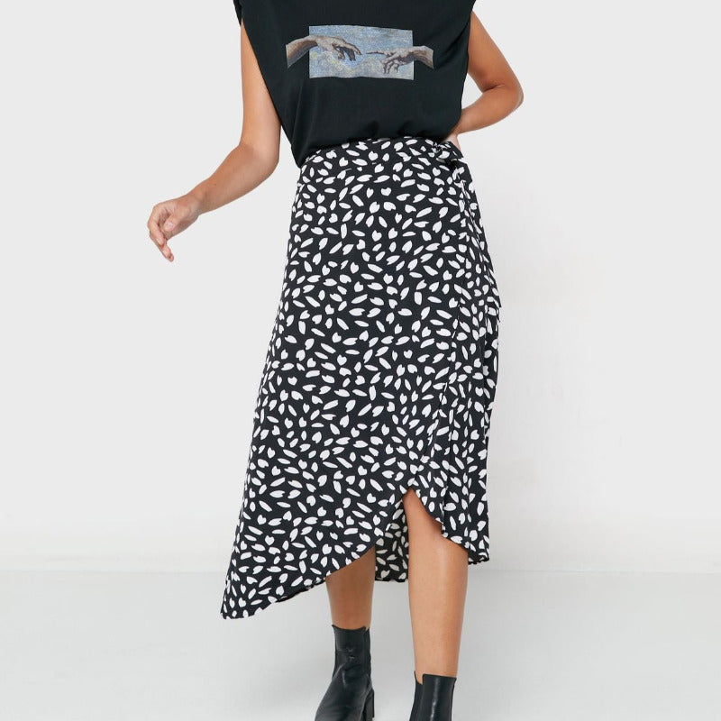 Polka Dot Wrap Maxi Skirt