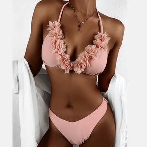 2-Piece Floral Backless Split High Waist Bikini