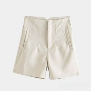 Solid High Waist Zipper Shorts