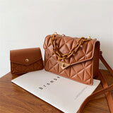 Quited Solid Color Handbag Brown