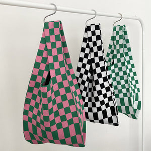 Knitted Fabric Checkered Handbag