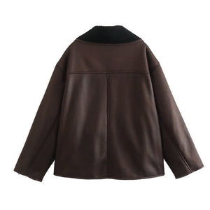Fleece Faux Leather Coat