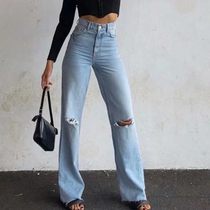 Ripped Flare Pants Light Blue