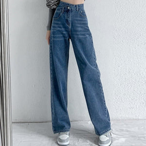 High Waist Baggy Cross Waist Jeans Dark Blue