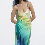 Satin Tie Dye Maxi Dress Multicolor