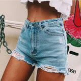 Distressed High Waist Denim Shorts Light Blue