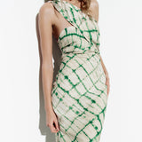 One Shoulder Green Stripe Printed Midi Dress