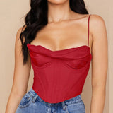 Satin Corset Crop Top Red (No Rhinestones)