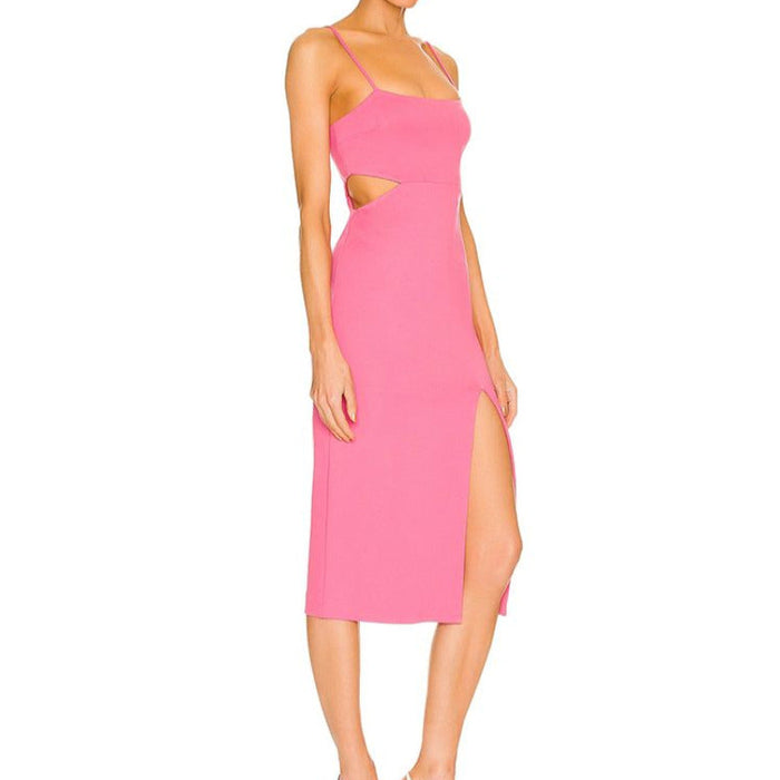 Spaghetti Strap Cut Out Midi Dress Pink