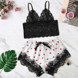 2-Piece Bralette Shorts Sleepwear Set Black/White Dot