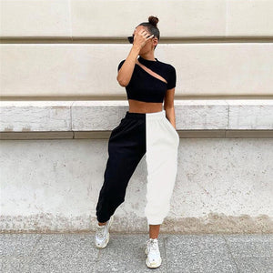 Two-Tone High Waisted Sweatpants Black/White