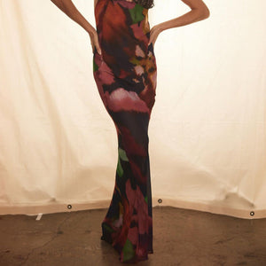 Printed Lace Detail Maxi Dress