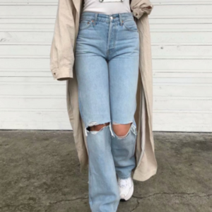 Ripped High Waist Jeans Light Blue