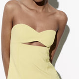 Sleeveless Ruched Hollow Dress Yellow