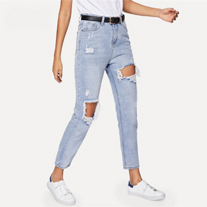 Straight Leg Cut Out Ripped Jeans