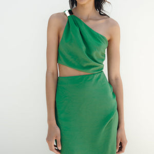 One Shoulder Cut Out Asymmetrical Midi Dress Green