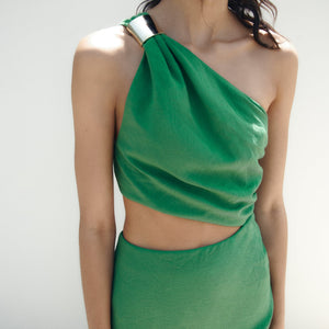 One Shoulder Cut Out Asymmetrical Midi Dress