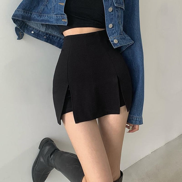 Side Slit Mini A-Line Skort Black