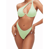 2-Piece Hollow Out One Shoulder Bikini Mint