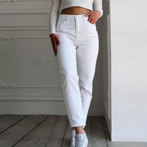 High Waist Straight Leg Jeans White