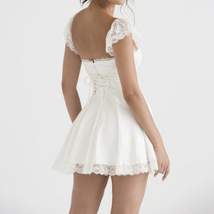 Double Layered Lace White Mini Dress