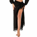 Wrap Tassel Skirt Cover Up Black