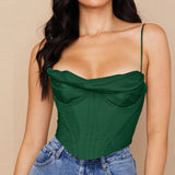 Satin Corset Crop Top Dark Green (No Rhinestones)