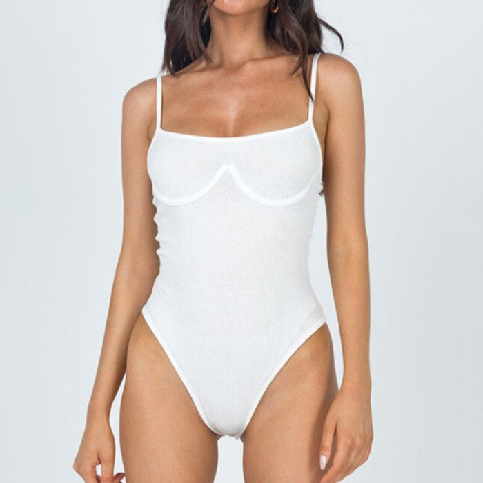 Ribbed Bustier Bodysuit White