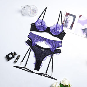 3-Piece Purple Lace Lingerie Set