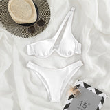 2-Piece Hollow Out One Shoulder Bikini White