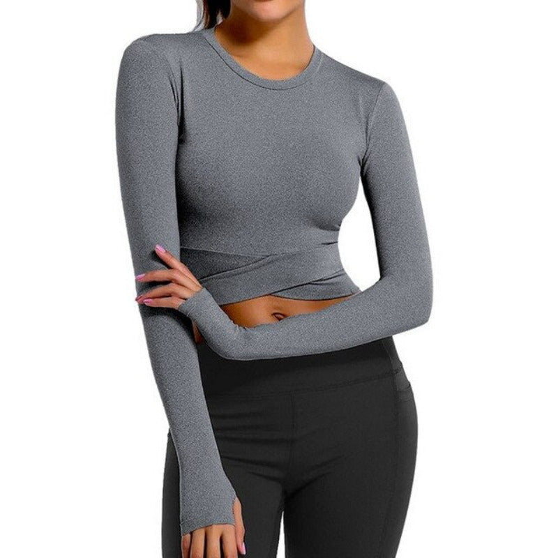Long Sleeve Strappy Waist Workout Crop Top