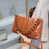 Striped Chain Crossbody Handbag Brown