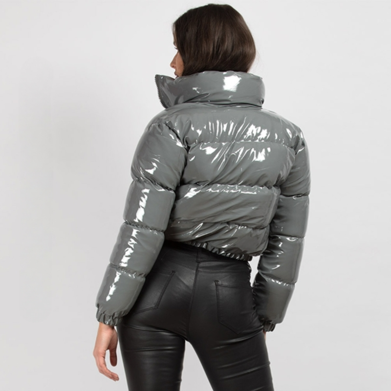 Glossy Faux Patent Leather Puffer Jacket