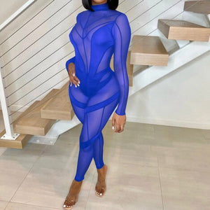 Sheer Mesh Jumpsuit Blue