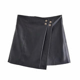 Faux Leather Asymmetrical Mini Skort Black