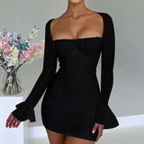 Two Layer Mesh Zipper Bodycon Mini Dress Black