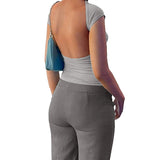 Short Sleeve Backless Crop Top Gray