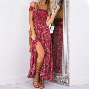 Strapless Boho Maxi Dress Red