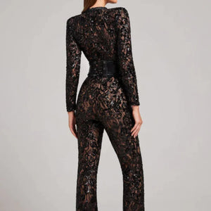 Lace Long Sleeve Flare Jumpsuit