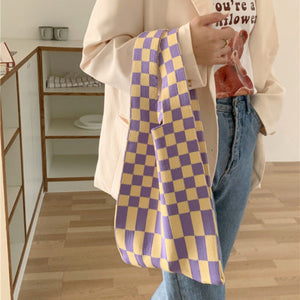 Knitted Fabric Checkered Handbag