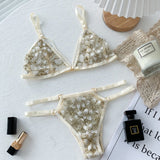 2-Piece Ultra Thin Floral Lingerie Set Beige