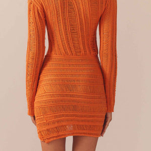 Hollow Out Long Sleeve Knitted Mini Dress