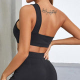 2-Piece Sporty One Shoulder Top and Shorts Matching Set Black