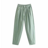 Pleated High Waist Jeans Green